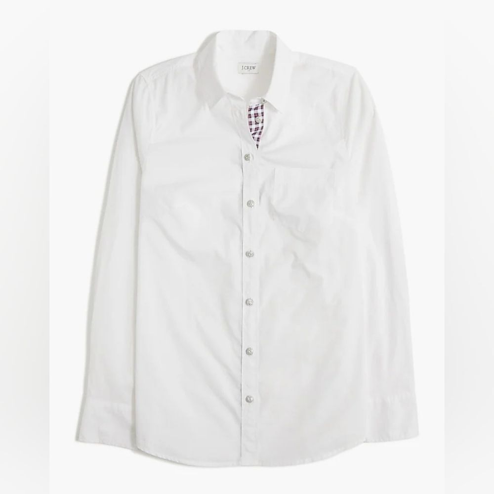 J. Crew Tartan Placket Jeweled Button Up Cotton Poplin Shirt Signature Fit NWT